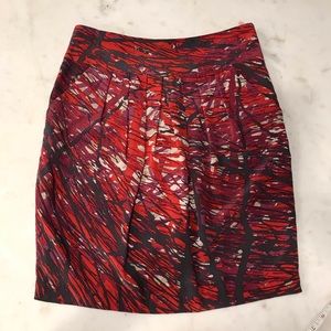 BCBGMaxAzria Graphic Splatter Graffiti Print 100% Silk Skirt Purple & Red